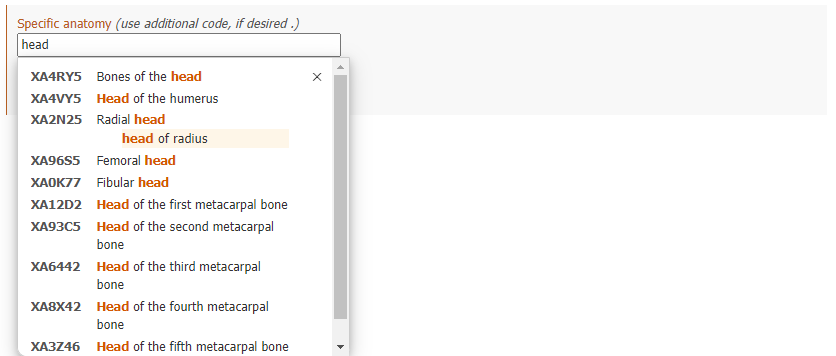 screenshot of Coding Tool search postcoordination example