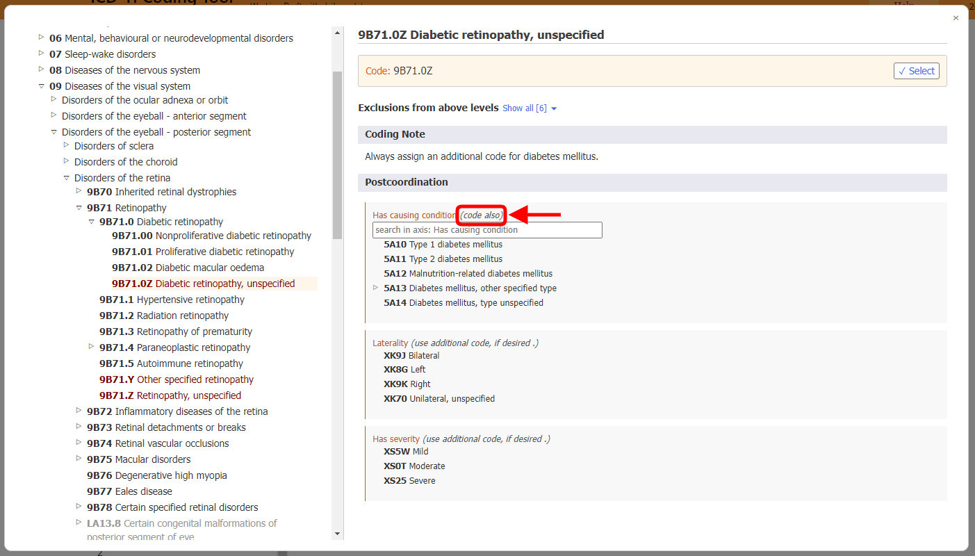 screenshot of Coding Tool mandatory postcoordination example