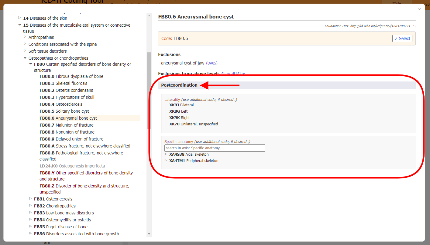 screenshot of Coding Tool postcoordination example